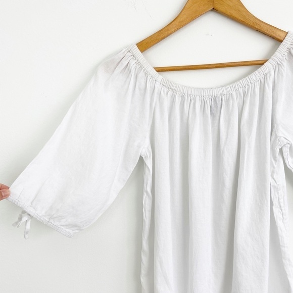 J. Crew Linen Off Shoulder White Rainbow Stripe Coastal Dress Size Medium - Picture 7 of 15